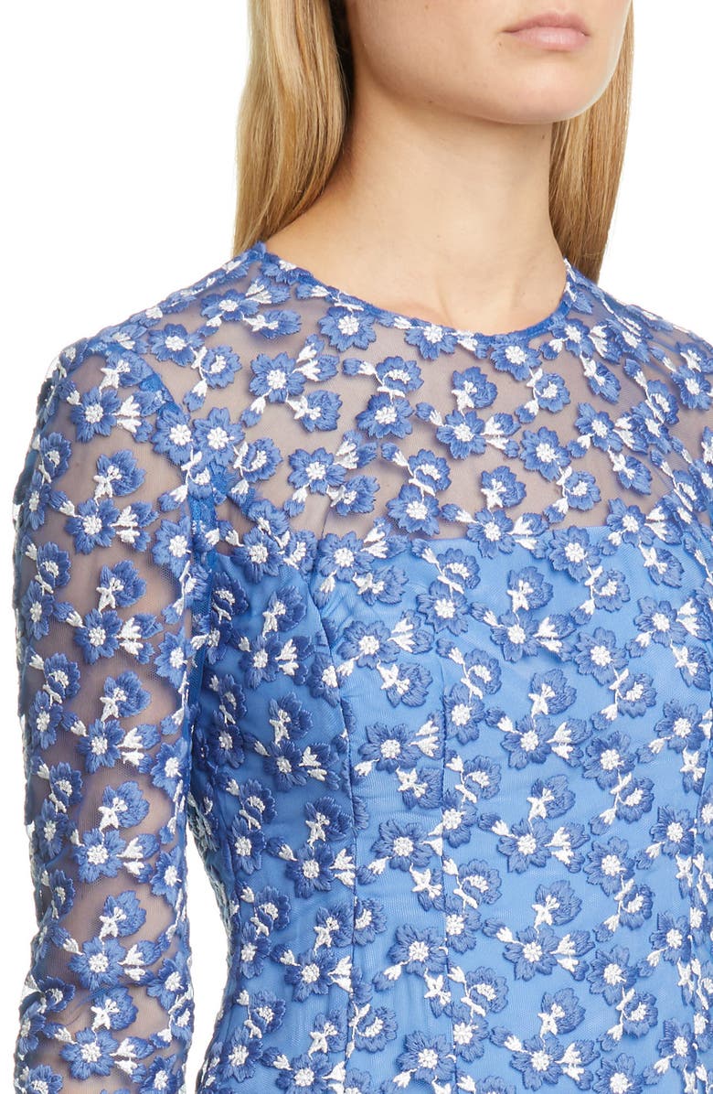 Lela Rose Holly Embroidered A-Line Mesh Dress, Alternate, color, 