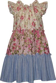 Iris & Ivy Kids' Mixed Print Ruffle Neck Dress