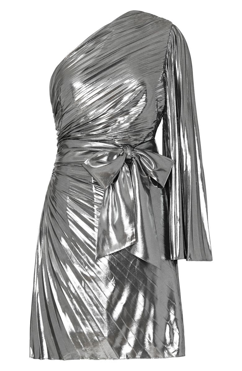 Milly Linden Pleated One-Shoulder Lamé Dress, Alternate, color,