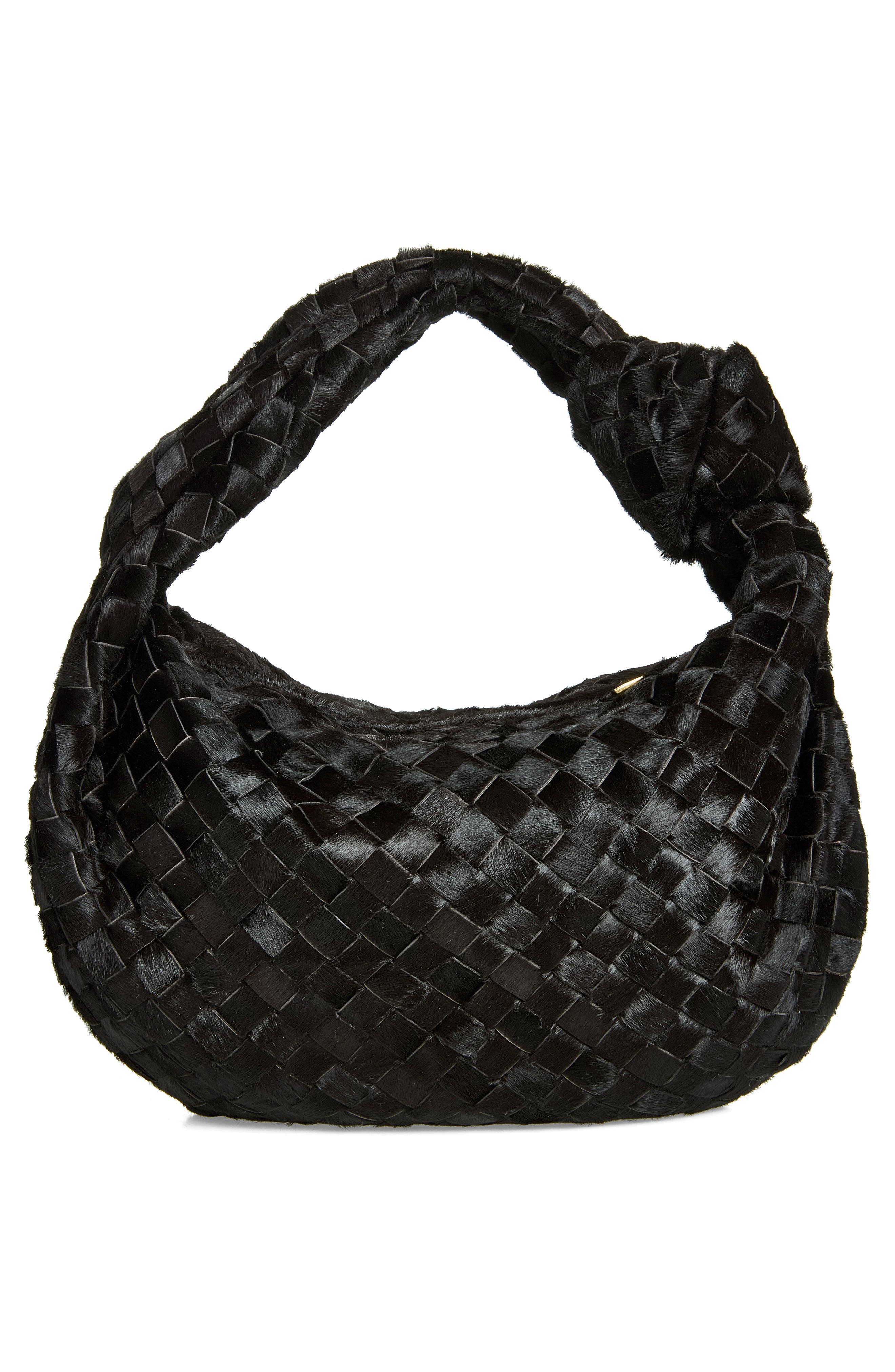 Jodie Intrecciato Genuine Calf Hair Hobo, Alternate, color, 2004 DARK BISON-GOLD