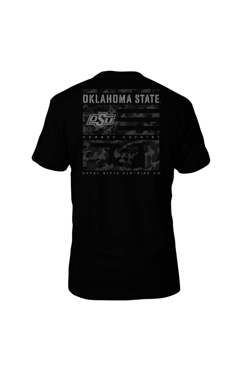 GREAT STATE CLOTHING Men's Black Oklahoma State Cowboys Camo Flag Panel T-Shirt, Alternate, color,