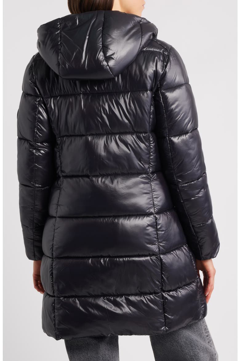 Ines Water Repellent Longline Hooded Puffer Jacket, Alternate, color, BLACK