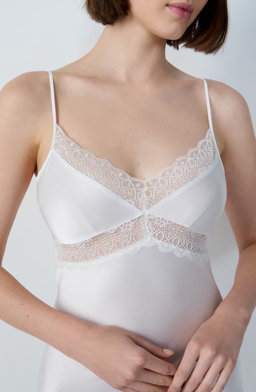 Etam Rencontre Nuisette Lace Trim Satin Nightgown In White