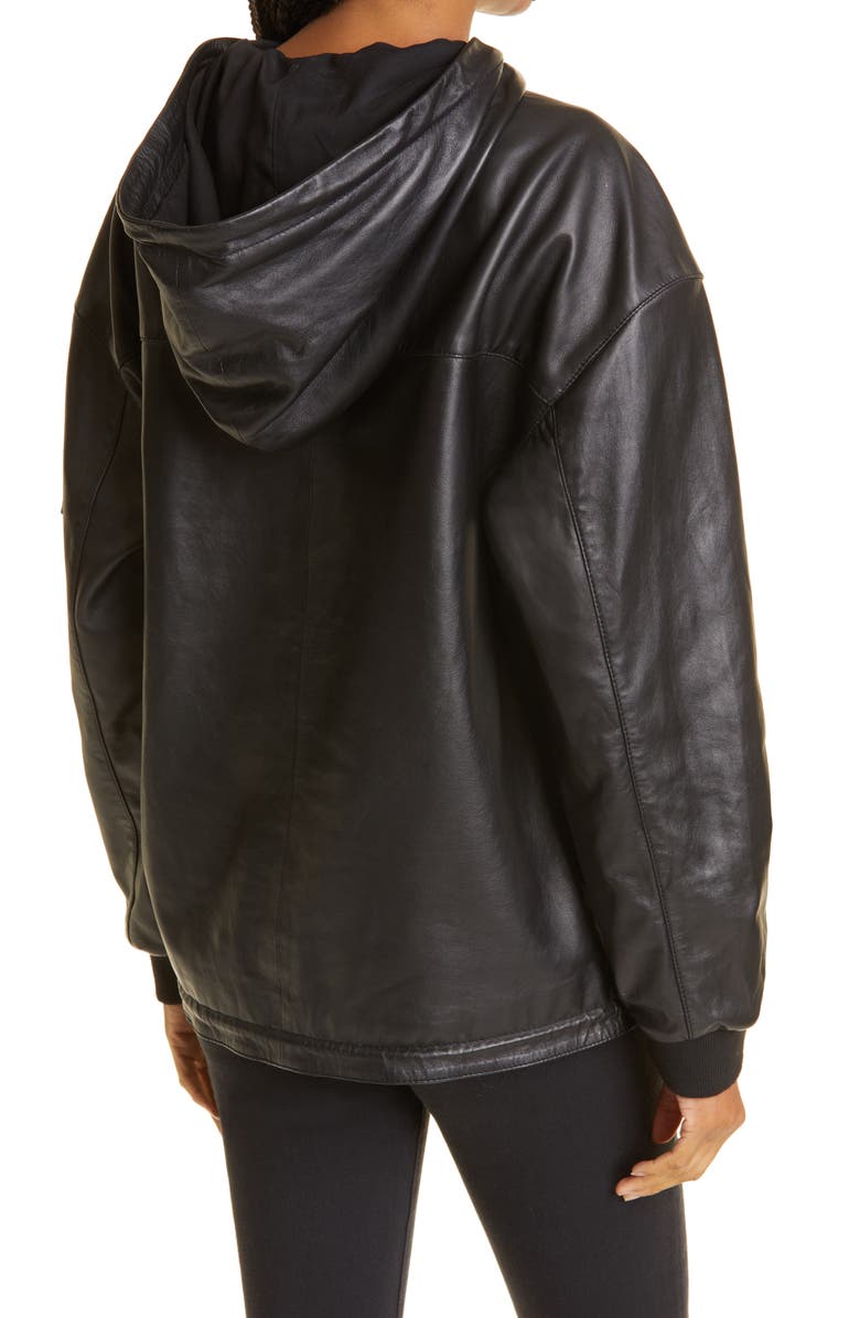 Nicole Miller Leather Hooded Pullover, Alternate, color, 