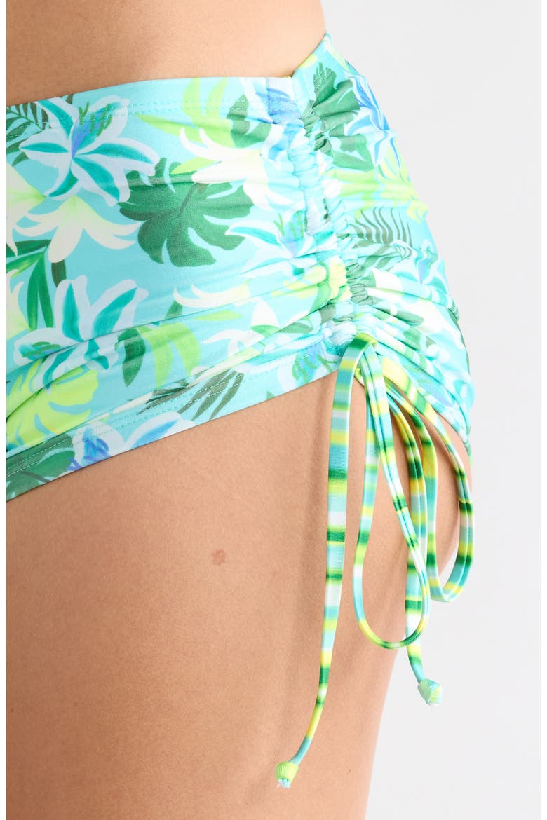 Ruched Cheeky Swim Shorts, Alternate, color, NEON SPLICE