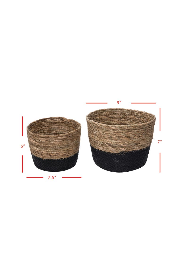 Set of 2 Large Black and Natural Cattail Decorative Storage Baskets, Alternate, color, Black