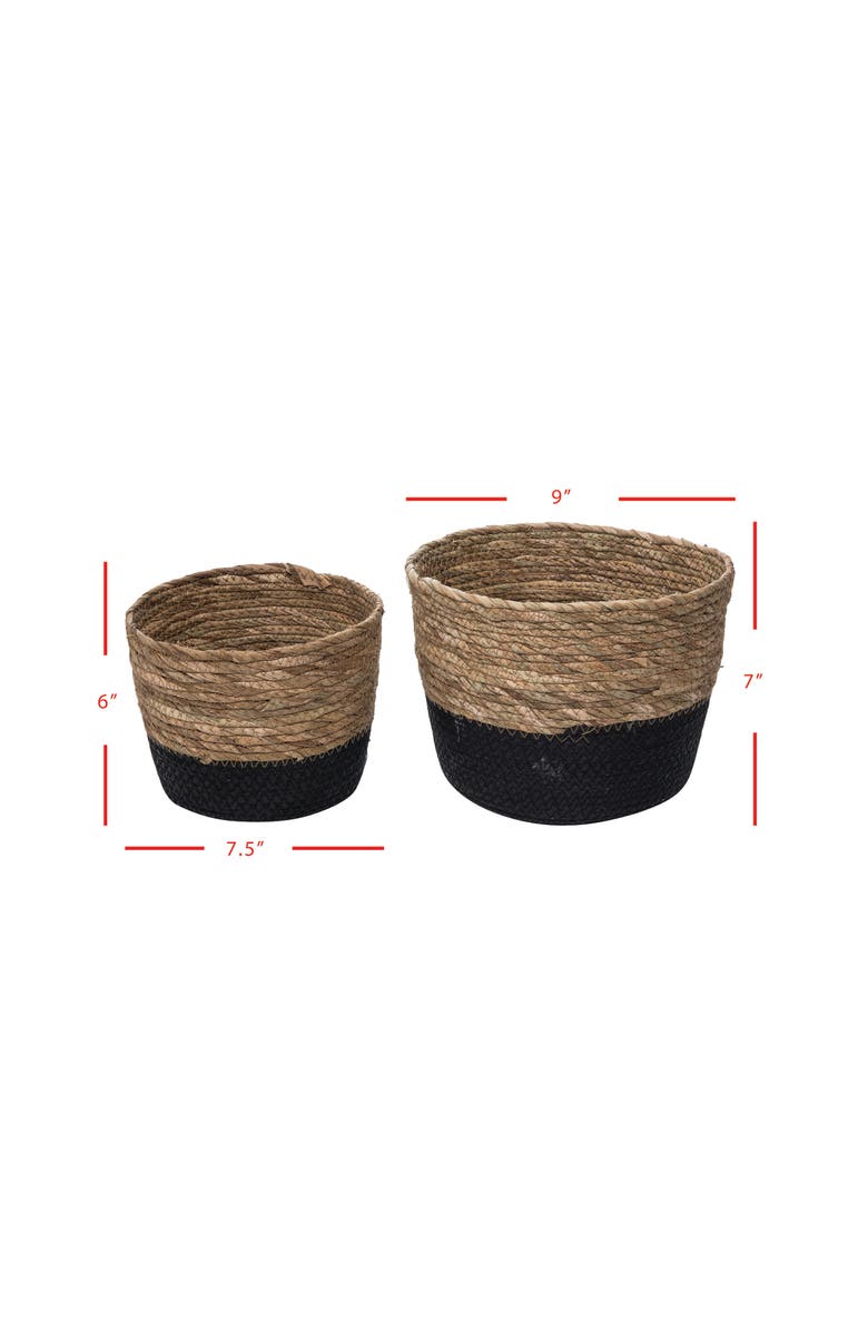 Foreside Home and Garden Set of 2 Large Black and Natural Cattail Decorative Storage Baskets, Alternate, color, Black