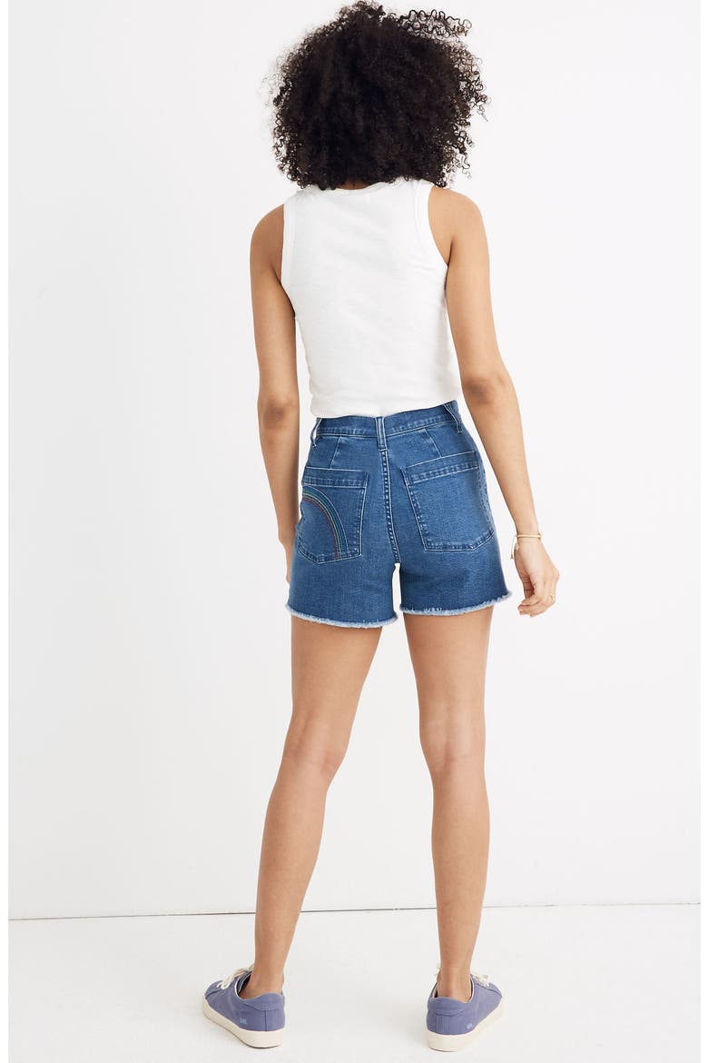 Emmett High Waist Rainbow Stitch Denim Shorts, Alternate, color, RAINBOW INDIGO