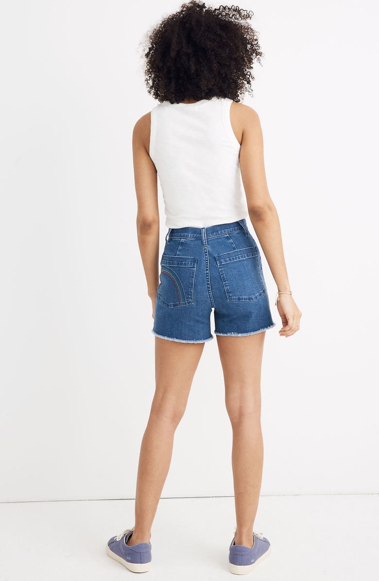 Madewell Emmett High Waist Rainbow Stitch Denim Shorts, Alternate, color,
