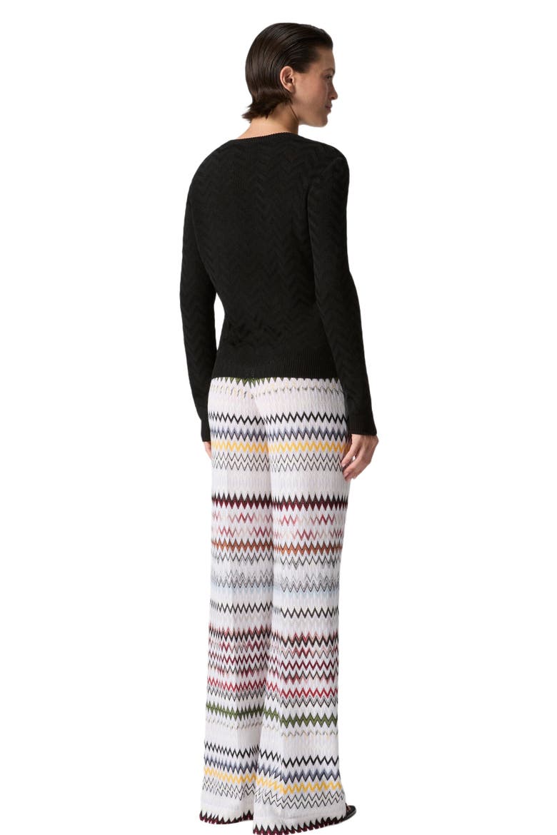 Crew-neck Stretch Pullover In Cotton And Viscose Chevron, Alternate, color, Black