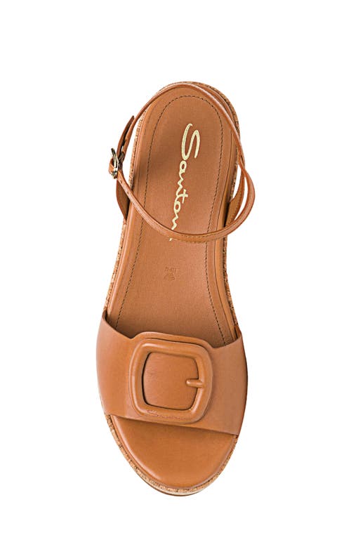 Santoni Marta Leather Buckle Wedge Sandals In Brown