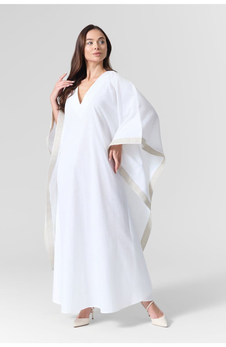 Le Fafo Luna Linen Kaftan Gown, Main, color, White