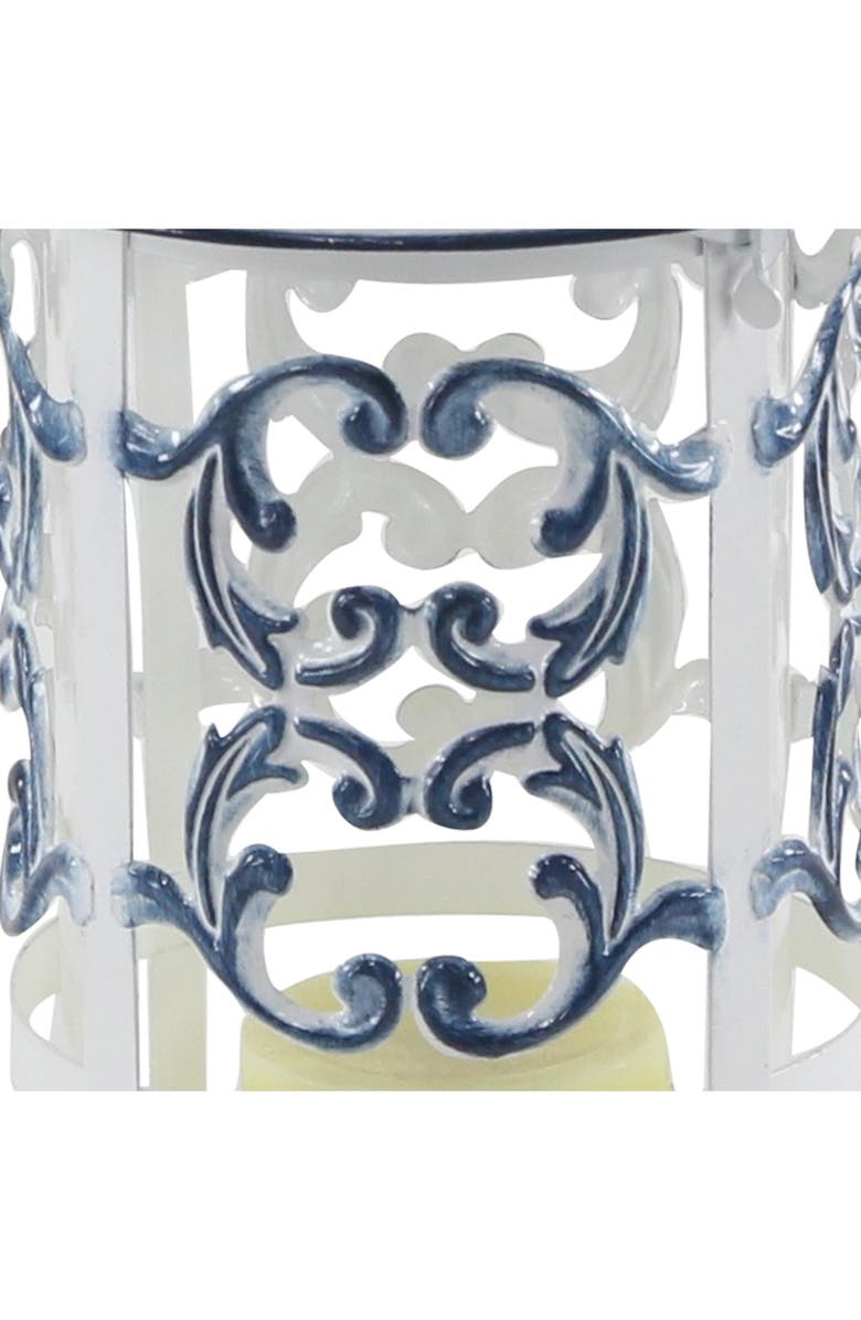 SONOMA SAGE HOME Large Cylindrical French Country Blue & White Metal Lantern w/ Finial and Ring - 7" x 20", Alternate, color, 