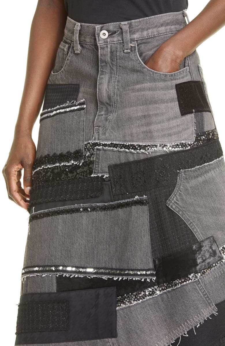 Junya Watanabe Asymmetric Mixed Media Skirt, Alternate, color, 