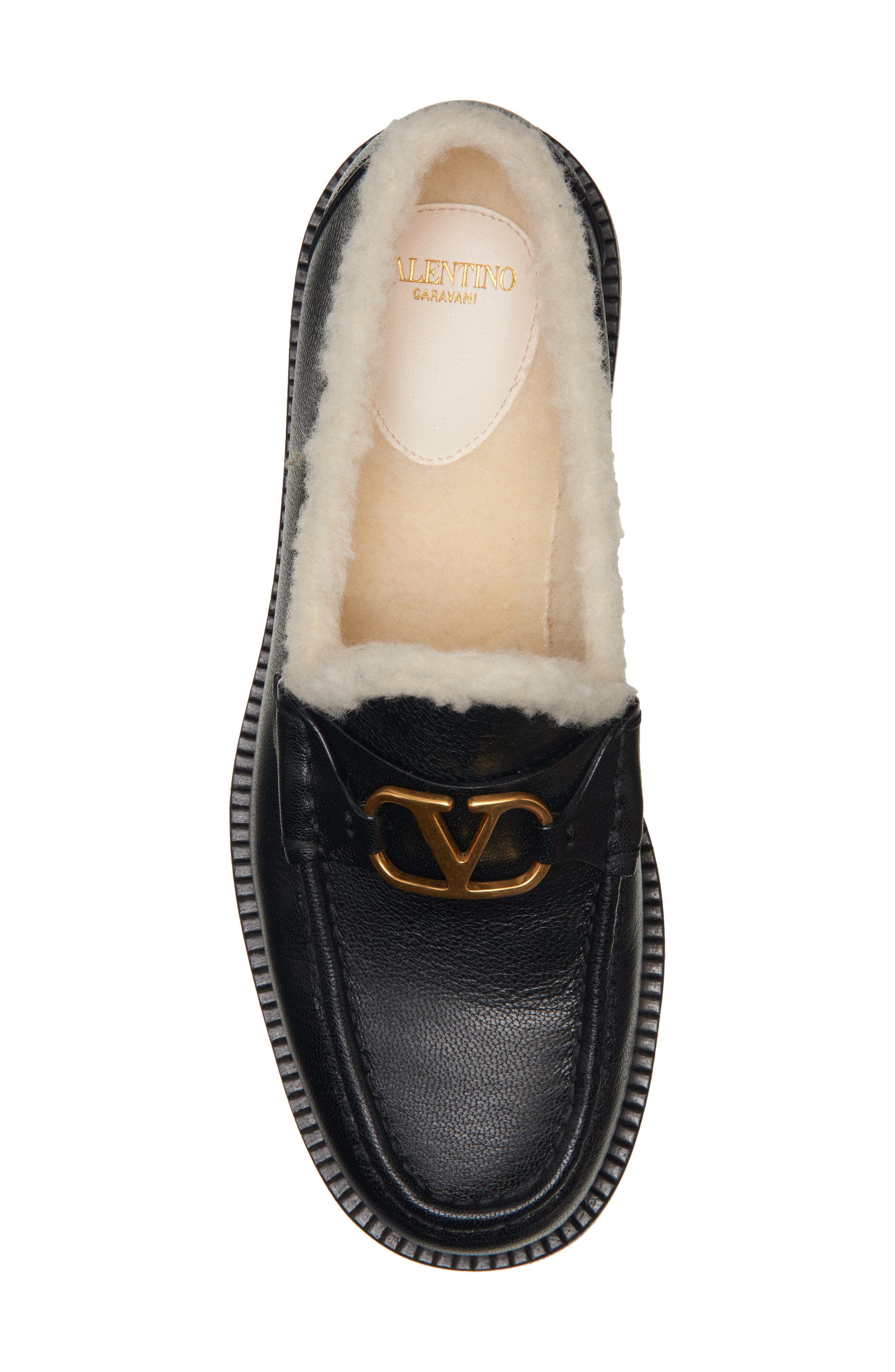 Valentino Garavani VLOGO Signature Genuine Shearling Lined Platform Loafer, Alternate, color, 0Ni Nero/Bianco