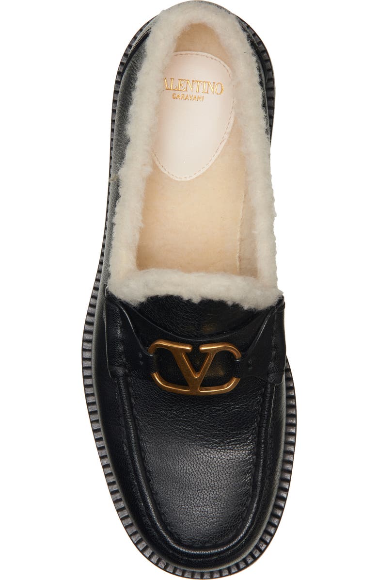 Valentino Garavani VLOGO Signature Genuine Shearling Lined Platform Loafer, Alternate, color, 0Ni Nero/Bianco