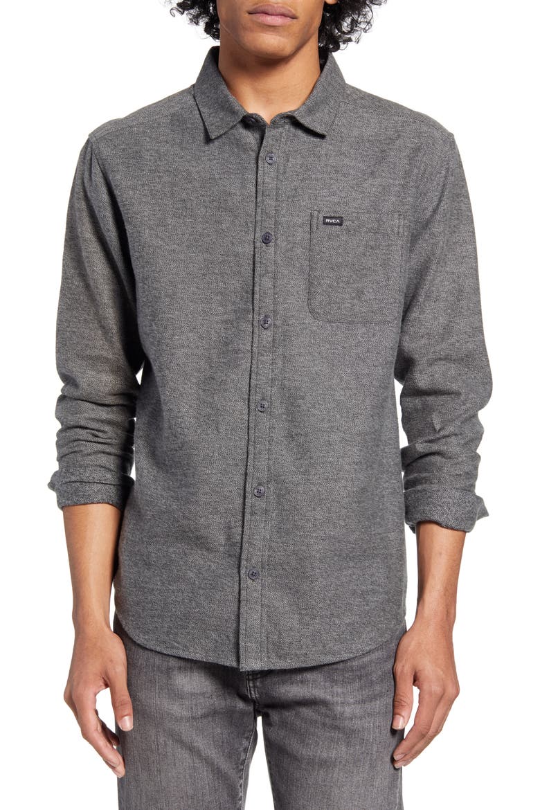 Sand Button-Up Flannel Shirt, Main, color, BLACK
