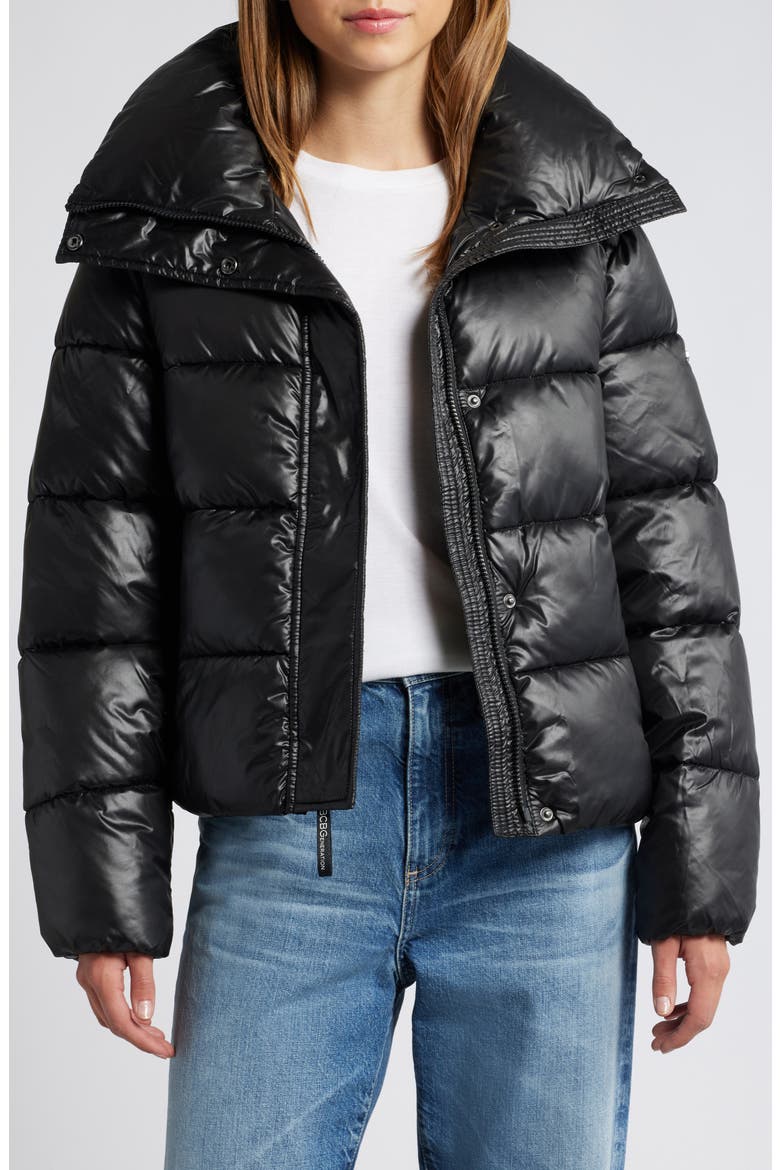 Water Resistant Crop Puffer Jacket, Alternate, color, BLACK