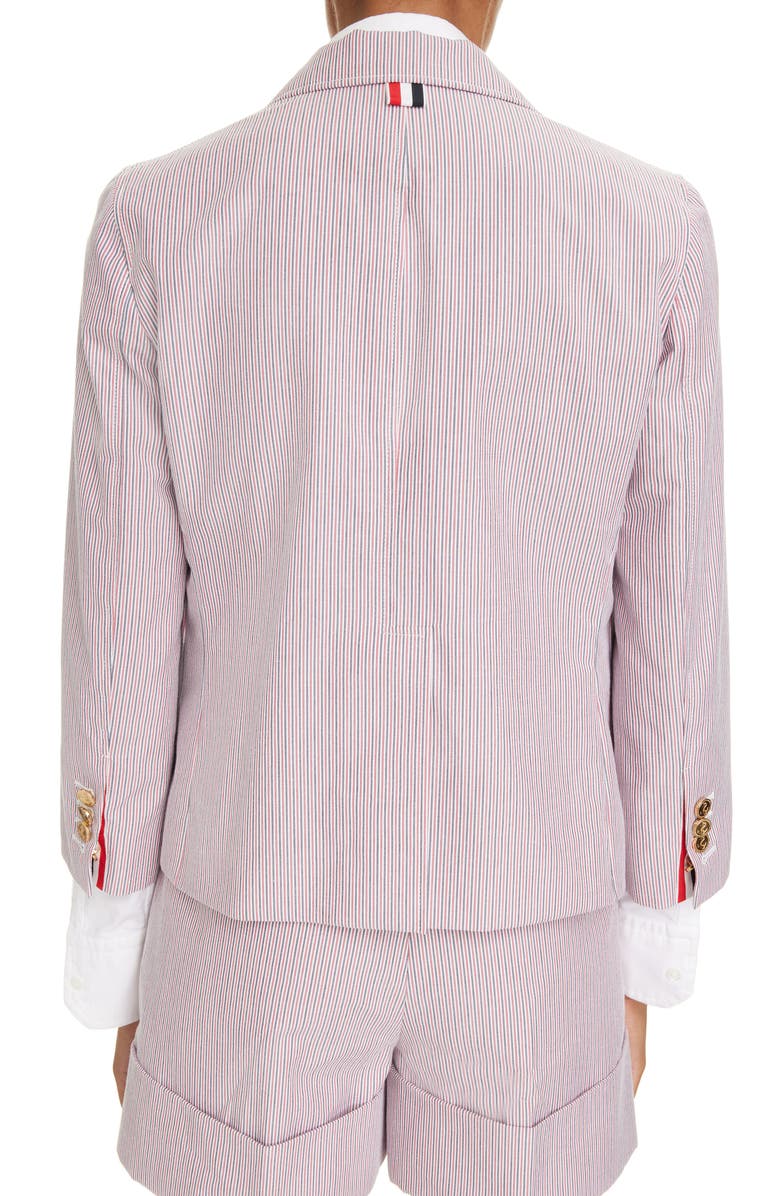 Thom Browne Unconstructed Fit Stripe Crop Double Breasted Blazer, Alternate, color, 