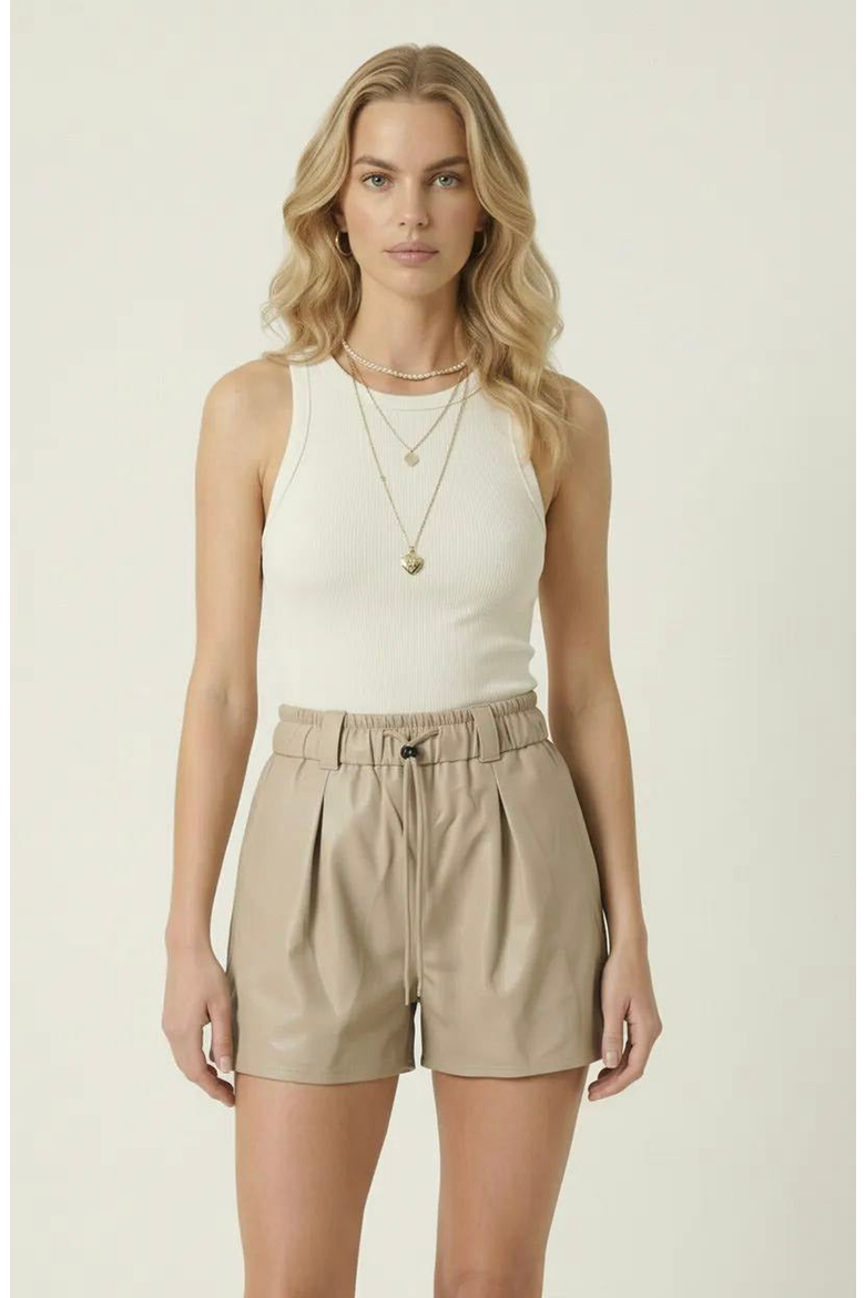 High Waist Shorts with Drawstring Waistband, Alternate, color, Beige