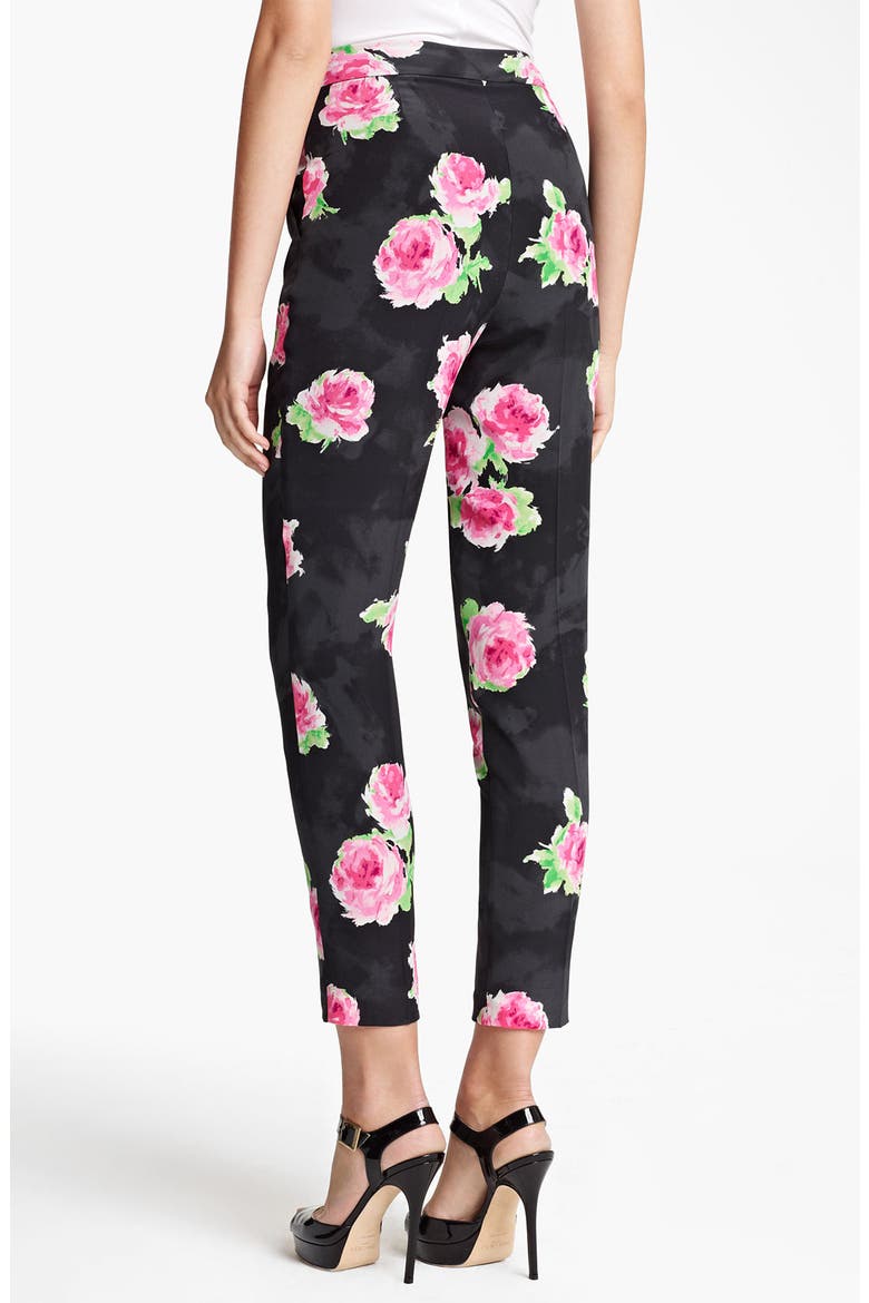 Cheap & Chic Rose Print Slim Crêpe de Chine Pants, Alternate, color, BLACK MULTI