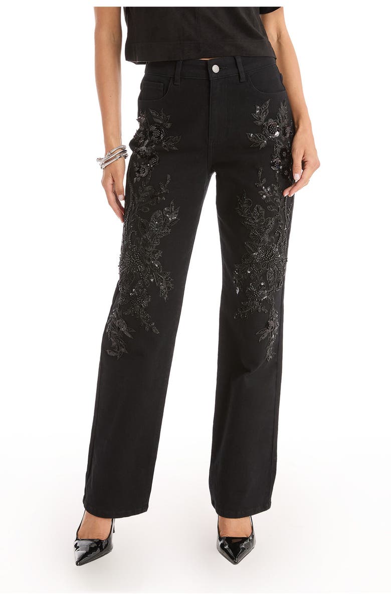 The Noli Shop Stassi Floral Sequin Jean, Main, color, Black