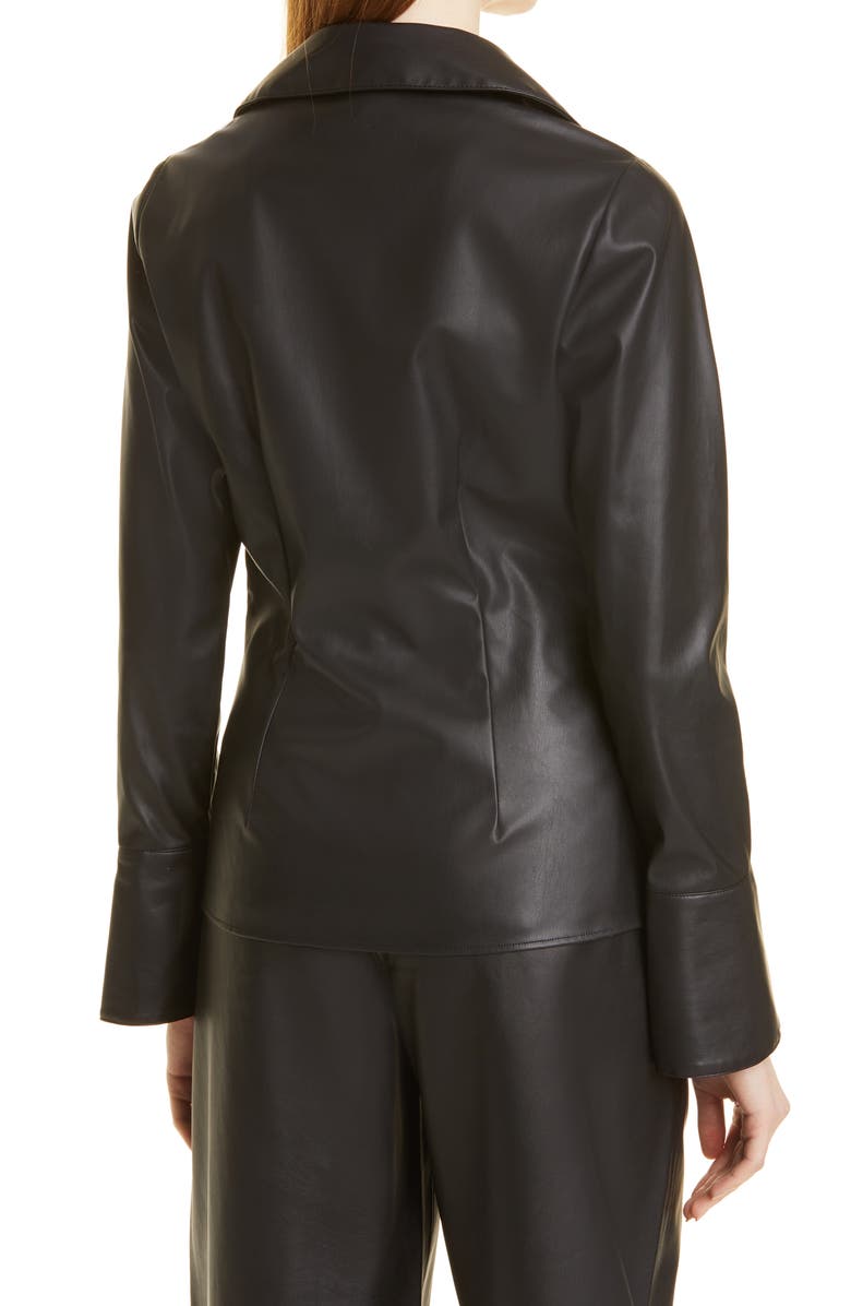 Cinq à Sept McKenna Faux Leather Knot Front Blouse, Alternate, color, 