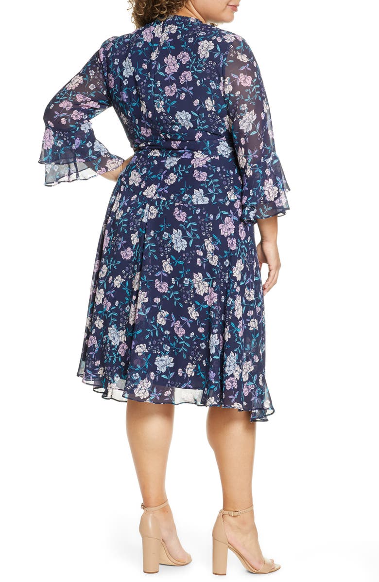 Tahari Long Sleeve Faux Wrap Chiffon Dress, Alternate, color,