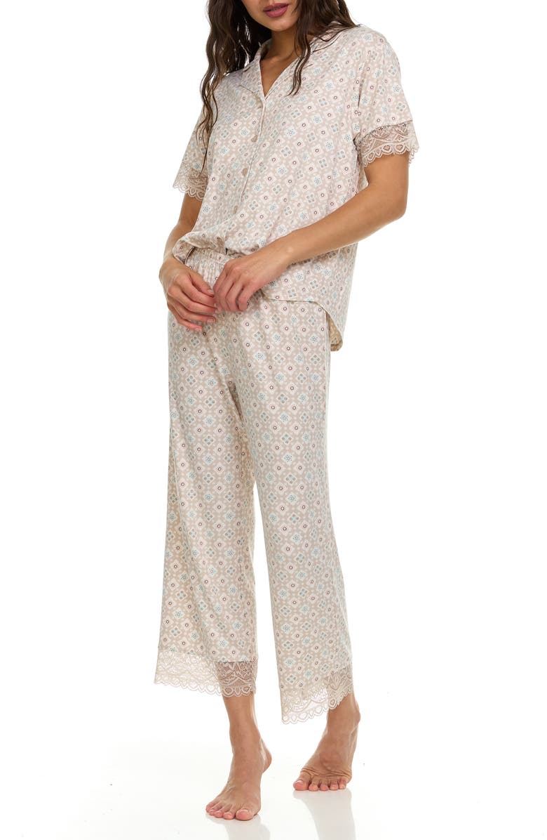 Flora By Flora Nikrooz Janelle Notched Lace Crop Pajamas, Alternate, color, 