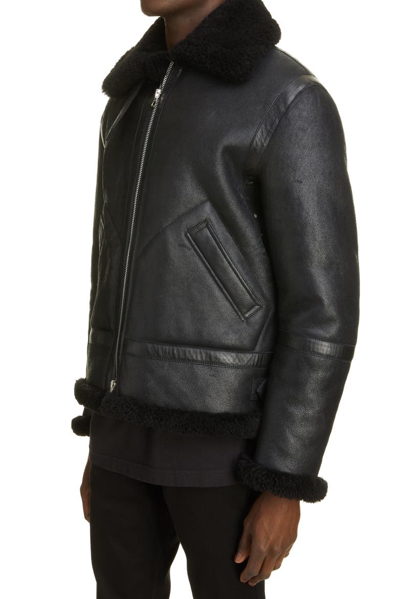 Leather & Shearling Aviator Jacket, Alternate, color, BLACK