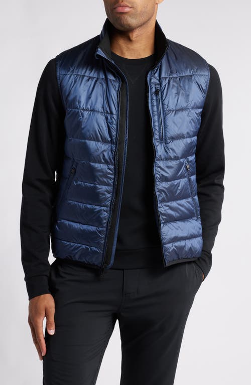 Scott Barber Metallic Ciré Water Resistant Nylon Puffer Vest in Navy 