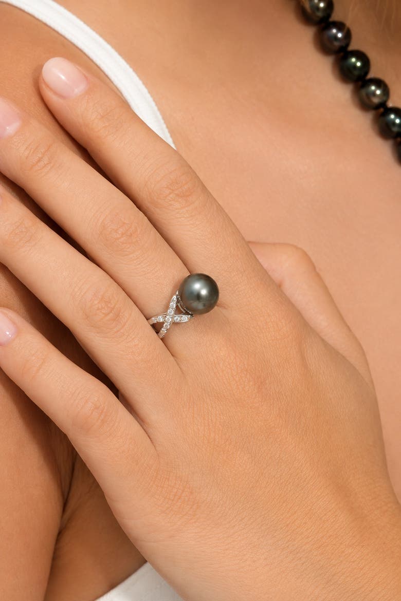 Tahitian South Sea Pearl & Diamond Infinity Ring, Alternate, color, White Gold