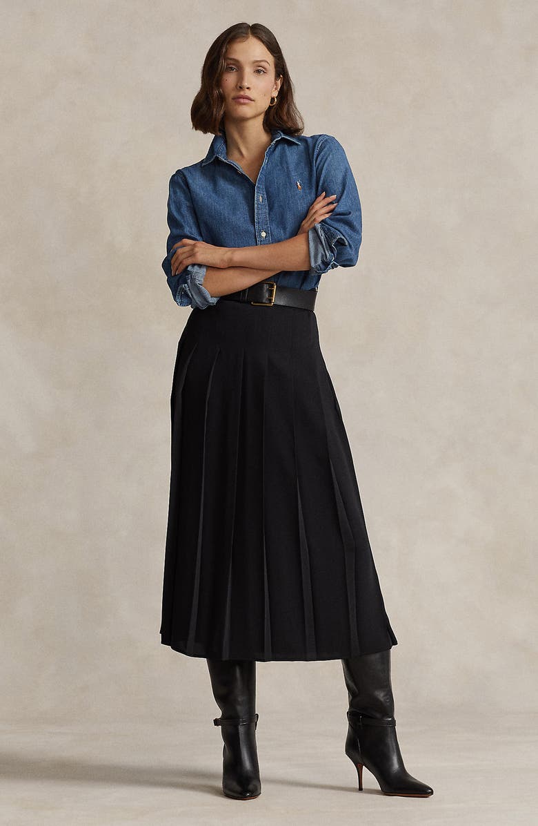 Polo Ralph Lauren Pleated Satin A-Line Skirt, Alternate, color, 