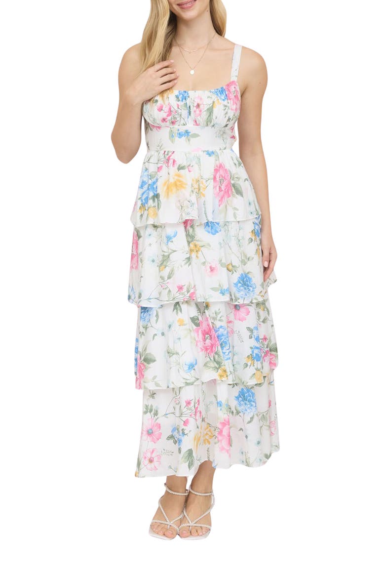 Floral Tiered Dress, Main, color, OFF WHITE MULTI