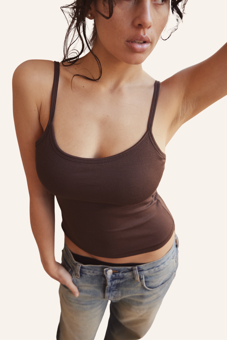 The  Ribbed Bra   Top, Alternate, color, Cocoa Brown