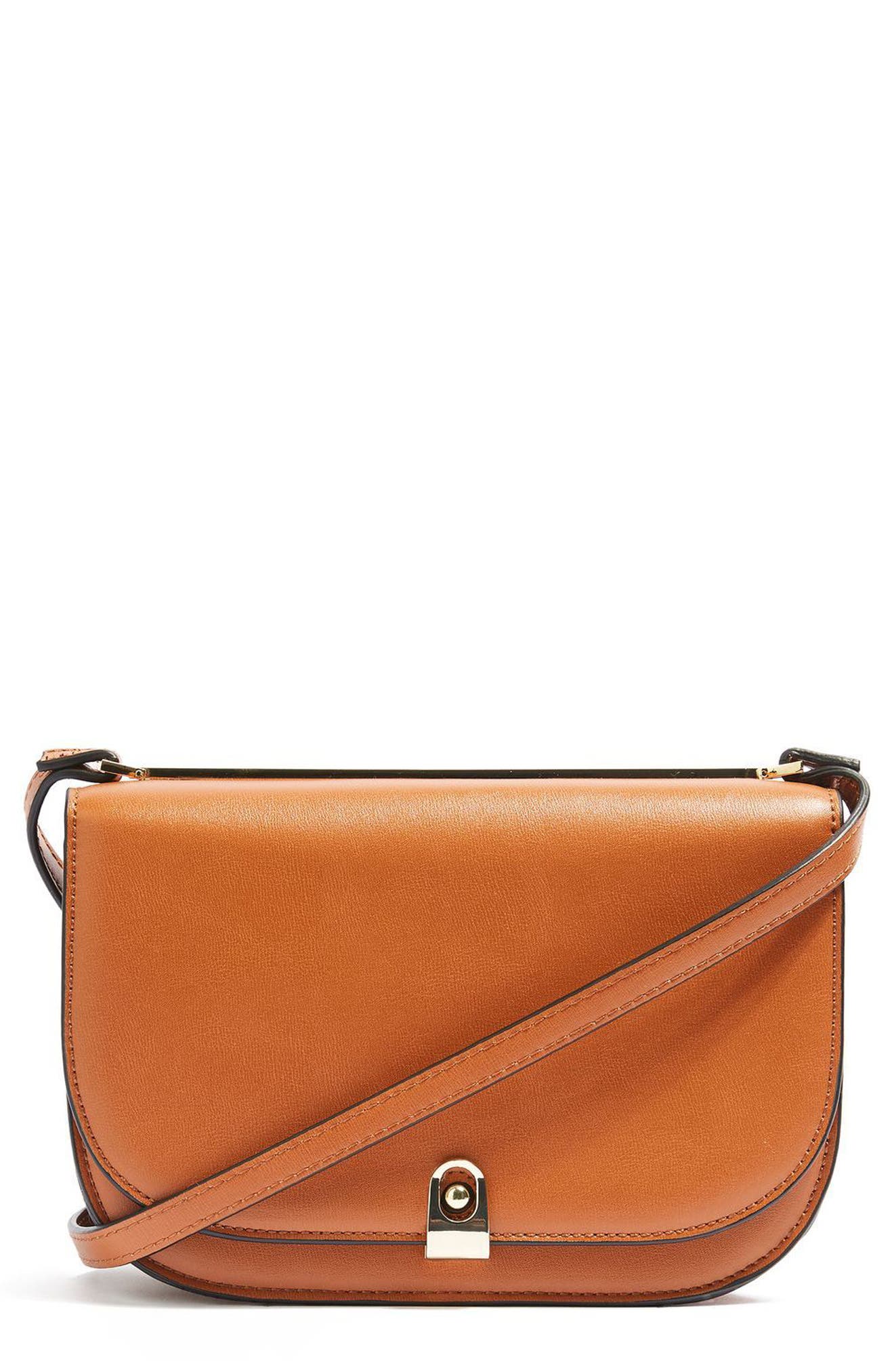 Oxford Faux Leather Crossbody Saddle Bag, Main, color, TAN