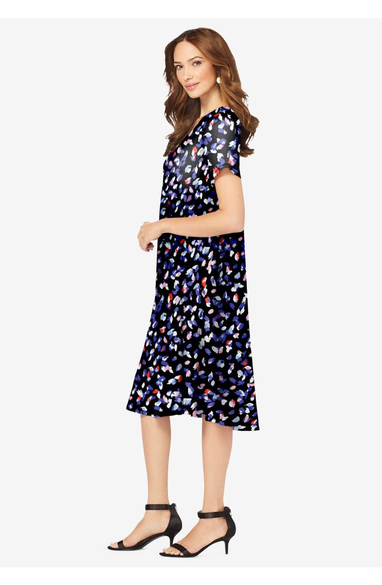 Roaman's Petite Plus Size Short Sleeve Sleeve Swing Dress, Alternate, color, Black