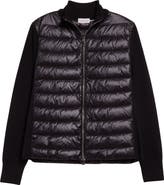 Moncler Quilted Nylon 
Wool Knit Cardigan