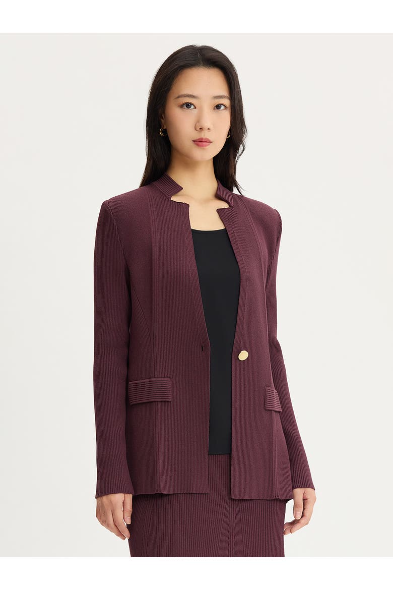 Tailored Tonal Ribbed Knit Jacket, Alternate, color, Mahogany