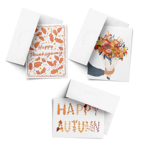Thanksgiving, Happy Autumn, Bouquet Fall/Autumn Greeting Card Pack Sets (3 ct, Assorted)