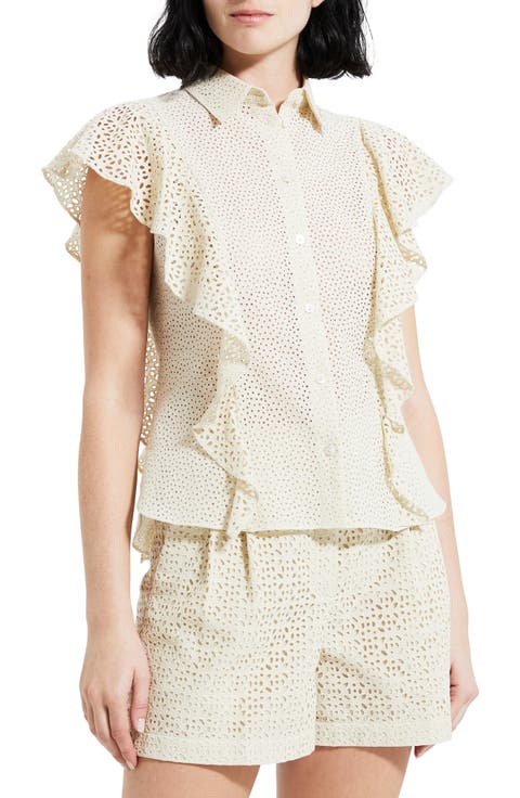 Nova Flutter Sleeve Eyelet Cotton Blouse