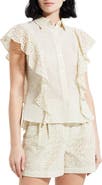 Theory Nova Flutter Sleeve Eyelet Cotton Blouse