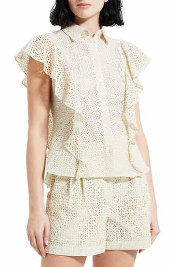 Theory Nova Flutter Sleeve Eyelet Cotton Blouse