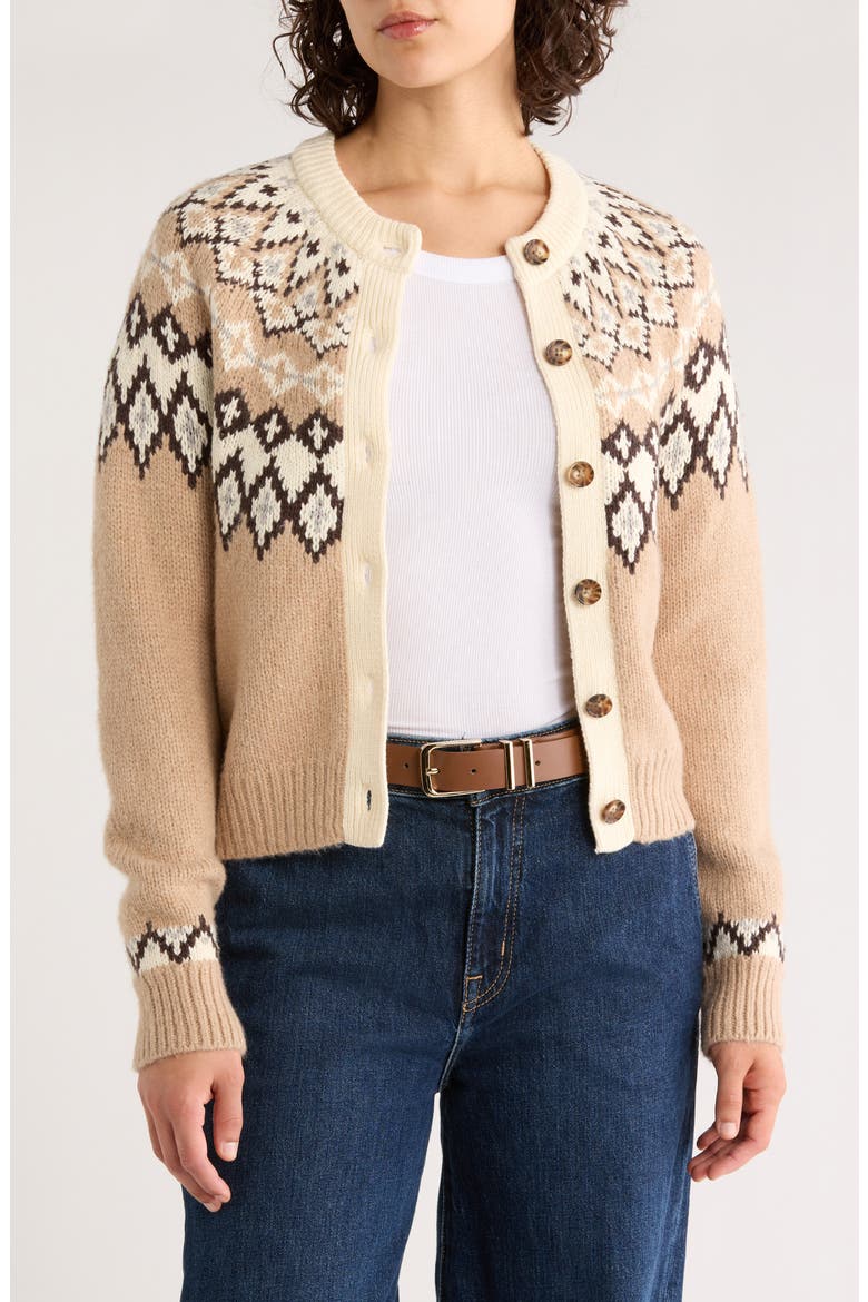 Fiorella Fair Isle Cardigan, Main, color, NEUTRAL FAIR ISLE