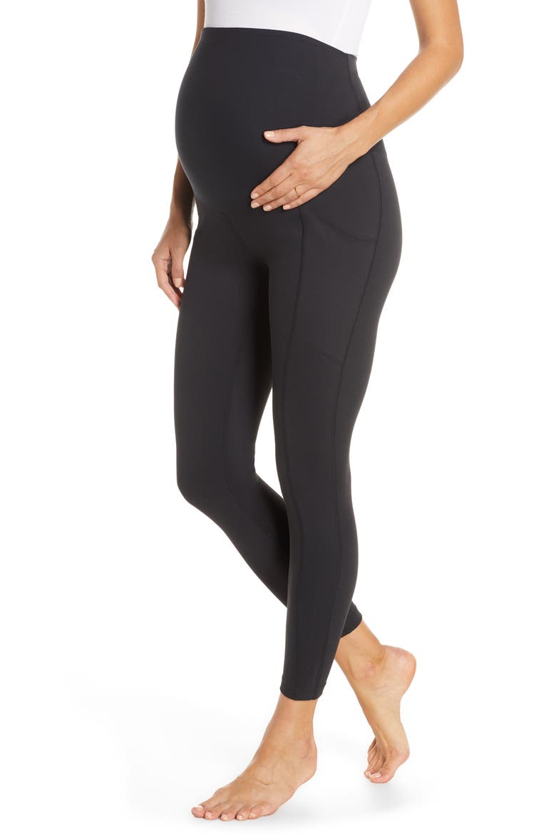 Live in Pocket 7/8 Maternity Leggings, Main, color, BLACK