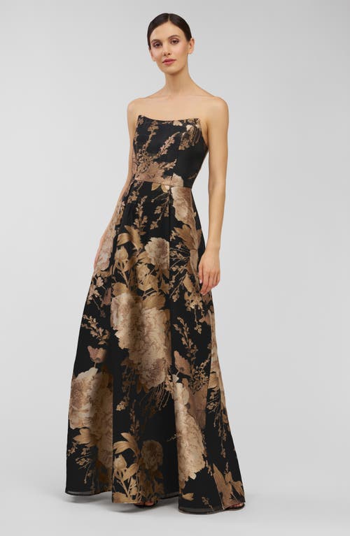 Kay Unger Willow Metallic Strapless Gown In Multi