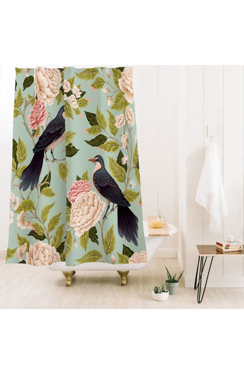 Deny Designs Natural Matter Bird Song Shower Curtain In Turquoise
