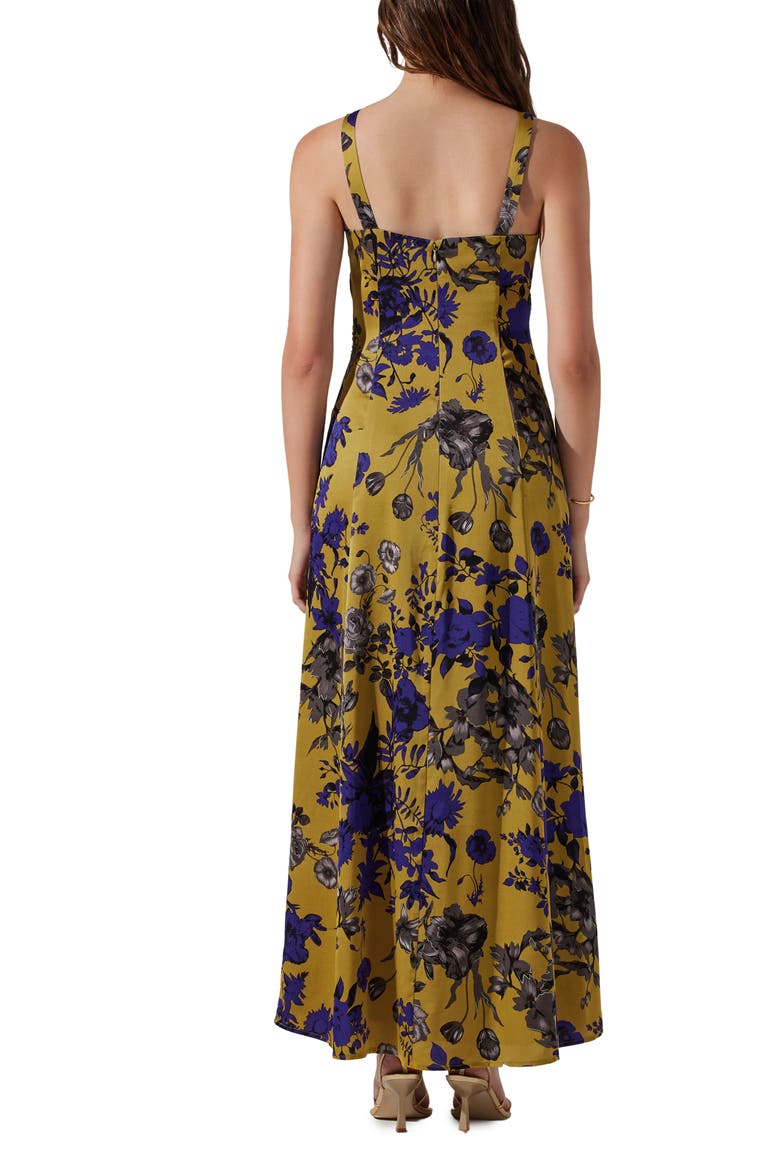 Floral Ruched Cutout Dress, Alternate, color, CHARTREUSE INDIGO FLORAL