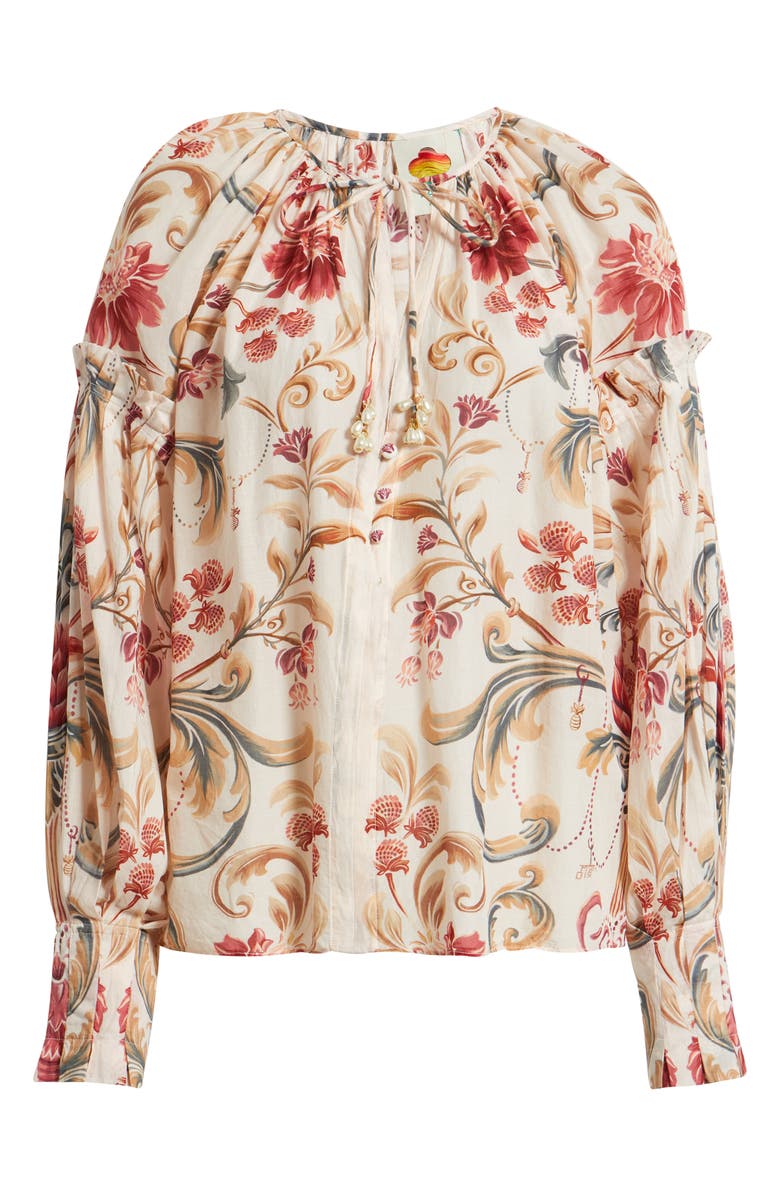 FARM Rio Royal Garden Print Cotton Peasant Top, Alternate, color, Sand