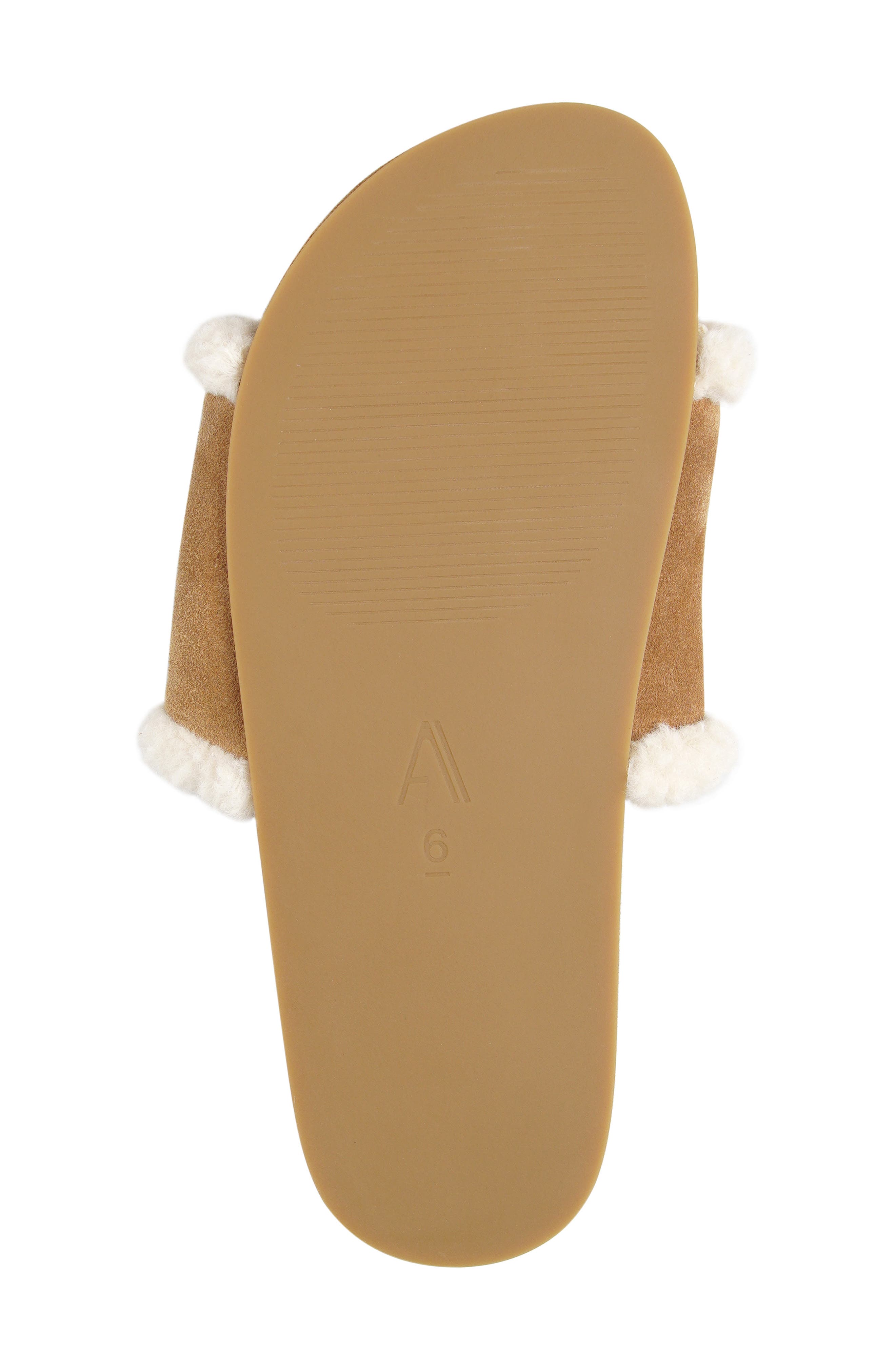 Tawney Faux Fur Trim Slide Sandal, Alternate, color, TAN SUEDE